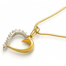 Diamond Heart Pendant with Chain | 14K White and Yellow Gold