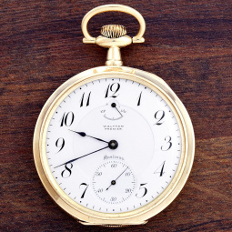 Waltham Premier Maximus Gold Pocket Watch with Wind Indicator