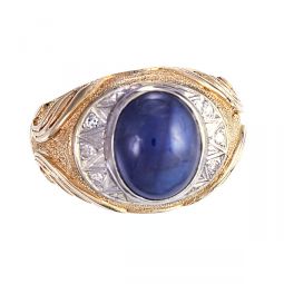 Man's Blue Sapphire and Diamond Ring | 10 CTW Sapphire, 18K Rose & White Gold