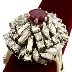 14K GOLD RUBY AND DIAMOND COCKTAIL RING | 4.2 CTS TW DIAMONDS, 1.5 CTS TW RUBIES | SIZE 6