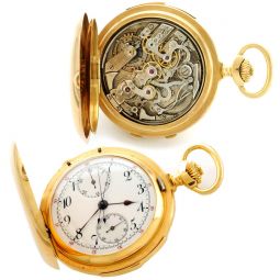 18K GOLD MINUTE REPEATER SPLIT SECOND CHRONOGRAPH POCKET WATCH WITH 30 MINUTE REGISTER CA1895