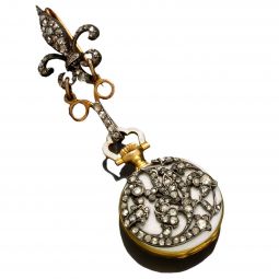 Marvelous 18K Gold Diamond Covered White Enamel Ladies Pendant Watch