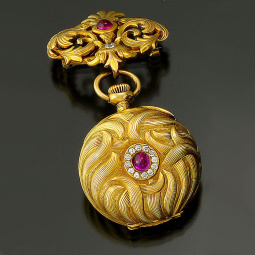 Women's Art Nouveau Ruby Diamond Gold Pendant Watch CA1900