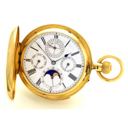 English Minute Repeater Perpetual Calendar Moon Phase J. W. Benson Pocket Watch 18K Gold (See Video)