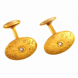 Art Nouveau Cufflinks | 14K Gold & Diamond Floral Cufflinks