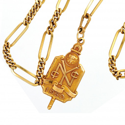 14K Yellow Gold Figaro Link Pocket Watch Chain with CCNY Watch Fob