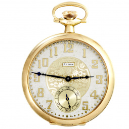 Elgin Gold Pocket Watch with Decorative Gold & Silver Metal Dial CA1924