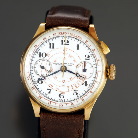 Emile Gander & Fils 18K Single Button Chronograph Wrist Watch With 