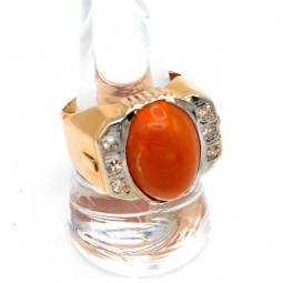 Opal Ring | Orange Opal (9 CT) Diamond & Two-Color 18K Gold Ring