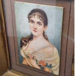 Well Done Portrait of Women on Ivory In Wooden Frame