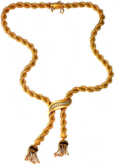 18K Yellow Gold Diamond Lariet Design with Tassels Necklace