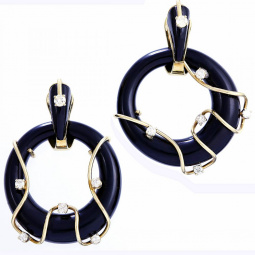 Art Nouveau Black Onyx Diamond Earrings | Fine Jewelry 14K Gold
