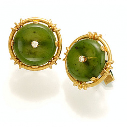 Men's Cufflinks | 14K Green Jade & Diamond Cufflinks
