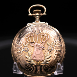 Multicolor Gold Elgin Stag Hunters Case Pocket Watch