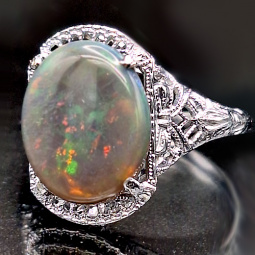 Dynamic 3.5 Ct. Black Opal 14K White-Gold Ring CA1920s