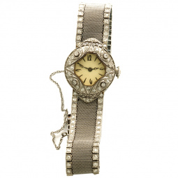 Rare Deco Platinum Diamond Women's Watch with Platinum Mesh Bracelet