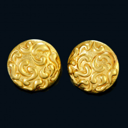 Nouveau 18K Yellow Gold Button Earrings