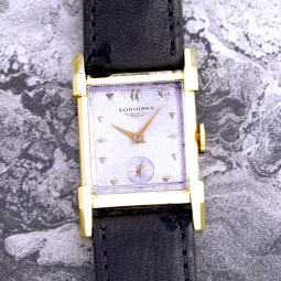 Longines Watch | 14K Gold Longines Swiss Watch with Silver Linen Dial CA1940s