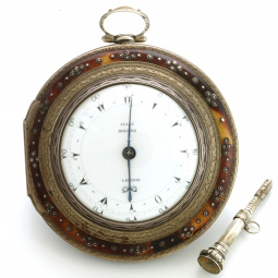 Rare Pair Case (3 Cases) Turkish Verge Fusee Pocket Watch with Original Stone Topped Key