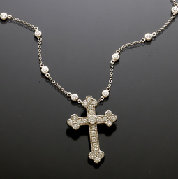 Diamond Cross with 18K White Gold Diamond Chain