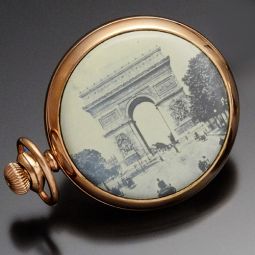 PAINTED FRENCH ARCH OF TRIUMPH EDGEMERE POCKET WATCH CA1895 | 18 SIZE