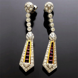 Ruby and Diamond Drop Earrings | 1.8 CTS TW of H/VS1 Diamonds & 1.8 CTS TW of Rubies Set in 18K Gold