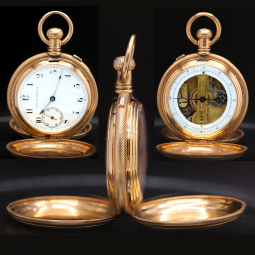 Rare Waltham 18K Gold Double Dial Chronograph Pocket Watch