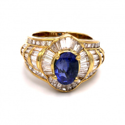 Sapphire Diamond Ring | 18K Sapphire (2.98 CT) Diamond (3.91 CT) Ring
