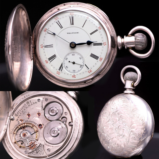 Waltham Crescent Street Railroad Pocket Watch with Elaborately