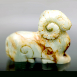 Chinese Jade Stone Craved Goat Ram Statue | Fine Natural Type A Rare 3 Color Nephrite Jade