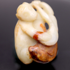 Chinese Nephrite Jade Stone Craved Monkey Amulet | Fine Natural Type A Rare 2 Color Jadeite Jade