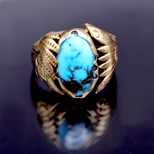 The Offering Turquoise Matrix Ring w Silver Gold Shank | Yellowstone S -  Objects of Beauty