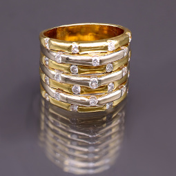 Diamond Stacked Ring | Seven Stacked 18K Yellow & White Gold Diamond Ring | 25 VS-SI/H-I Diamonds
