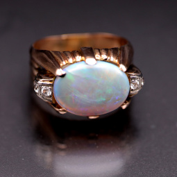 Opal Diamond Ring | 4 CT Opal | 14K Gold Band | Size 11-1/5