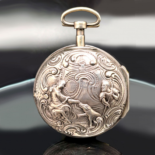 17th Century Repousse English Verge Pair Case Pocket Watch With Key ashlandwatches