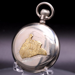 Antique Waltham P. S. Bartlett Pocket Watch with Railroad Steam Engine Case