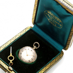 Abraham Louis Breguet Woman's Enamel 18K Gold Pocket Watch with Breguet Box