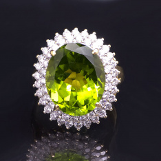 Edwardian-Style 11.75 Carat Peridot and Diamond Halo Ring
