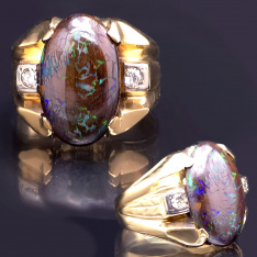 Vintage Black Opal Diamond Ring | 18K Gold | Blue/Green Matrix (See Video)