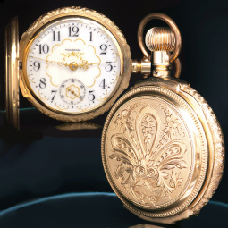 14K Gold Box Hinge Hunter Case P.S. Bartlett Pocket Watch with Fancy Dial