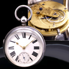 English Sterling Silver Lever Fusee Pocket Watch with Bulls Eye Crystal CA1876