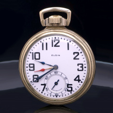 21 Jewel B.W. Raymond Elgin Railroad Pocket Watch with 2 Time Zone Red Hour Hand