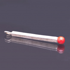 Match Form Marked .800 Silver Pocket Watch Fob with Red Enameled Match Head