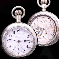 21 Jewel Rockford Gr. 918 Railroad Pocket Watch CA1900 with Salesman Display Back Case