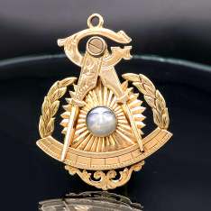 Masonic Watch Fob | 1930s 14K Yellow Gold Masonic Fob with Inscription and Moon Stone Carving