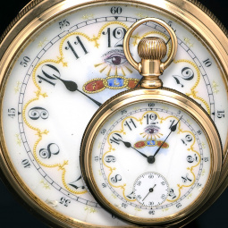 19 Jewel Elgin B.W. Raymond Pocket Watch with Fancy Masonic Dial & 14K Gold Case