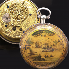 Antique Helmstine Pair Case Ships in a Harbor Swedish Pocket Watch CA1780s