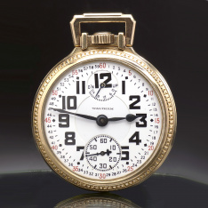 Triple Signed 23 Jewel Waltham Vanguard Railroad Pocket Watch with Up/Down Wind Indicator