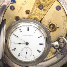 Massive 6.5 OZ Coin Silver 18 Size Hunter Case Waltham William Elery Pocket Watch CA1875