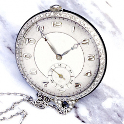 Platinum Diamond Royce Watch Co. Swiss Pendant Watch CA1920s with Platinum Chain